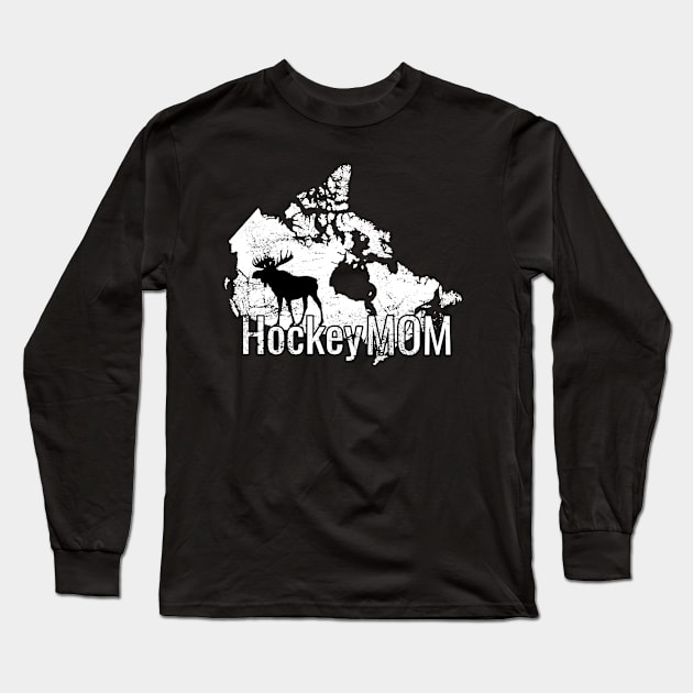 Hockey Mom with Canada and its Reindeer Long Sleeve T-Shirt by M Dee Signs